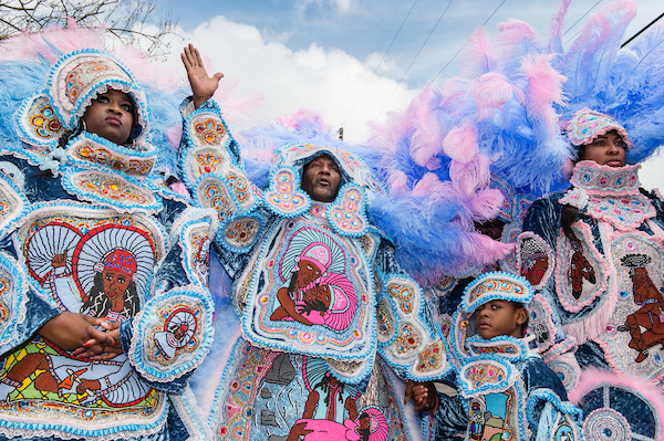 Mardi Gras 2017 NEW ORLEANS, LA - FEBRUARY 28: The Cheyenne Mardi Gras Indians greet another Uptown tribe on February 28, 2017 in New Orleans, Louisiana. (Photo by Erika Goldring/Getty Images)